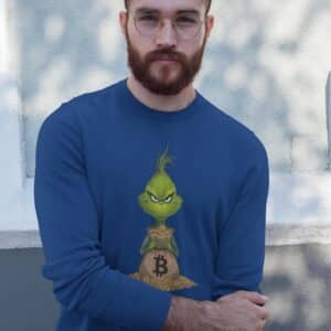Men's Festive Bitcoin Christmas Sweatshirt - Trendy Winter Crypto Grinch Apparel