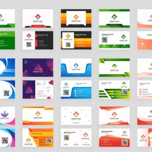 Variety of custom business card designs showcasing different shapes, colors, and layouts for versatile branding options.