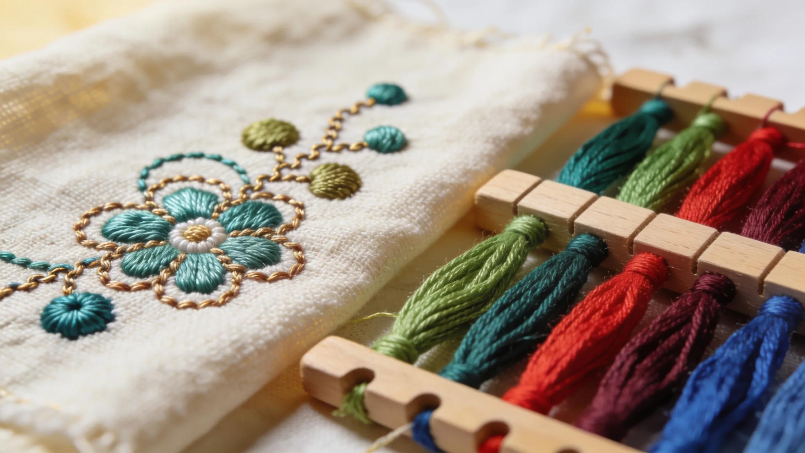 Close-up of high-quality threads and fabrics used in durable embroidery techniques