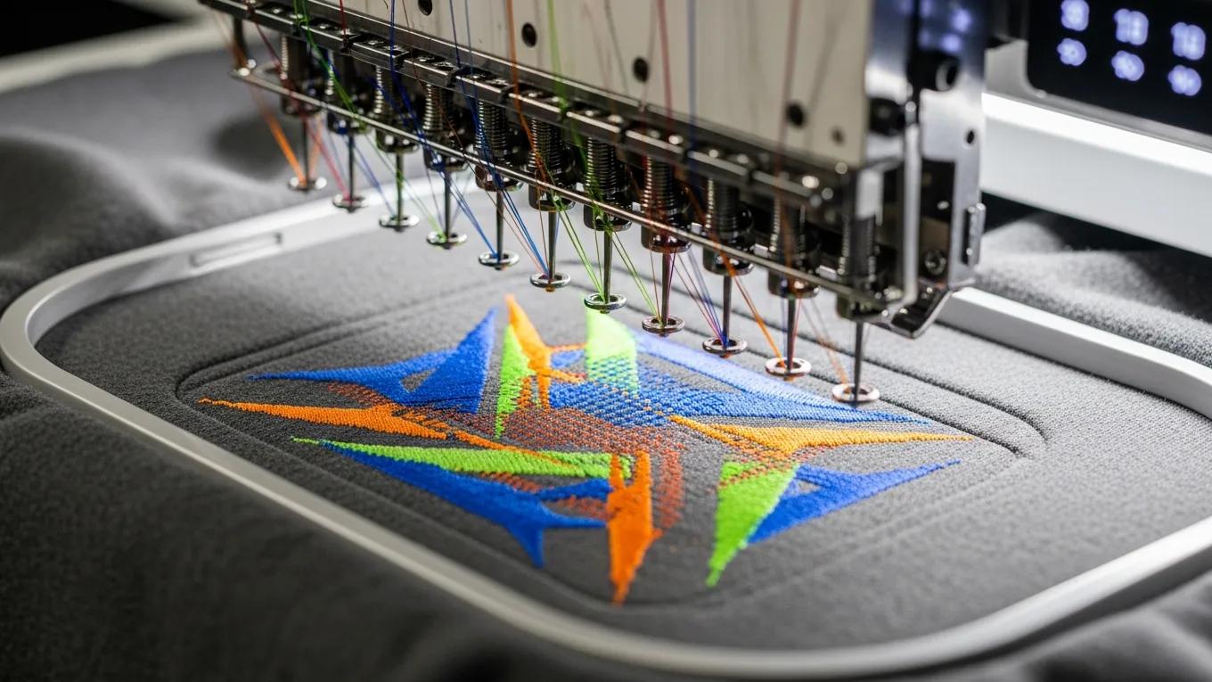 Embroidery machine stitching a custom design onto a hoodie, illustrating modern hoodie embroidery techniques