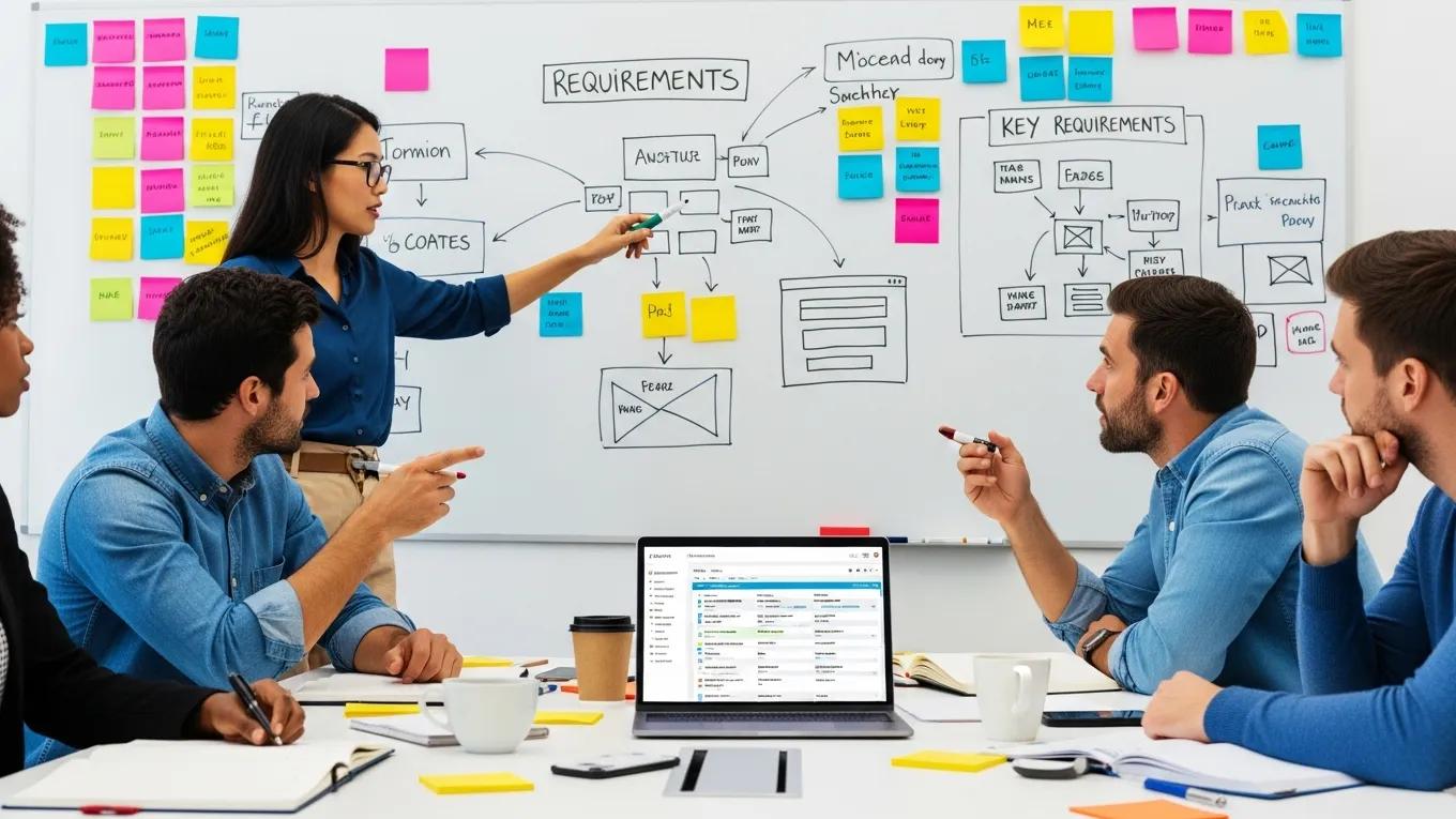 Professionals brainstorming website requirements in a collaborative setting