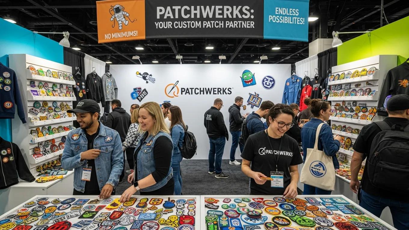 Promotional event featuring custom patches being distributed and worn by attendees, enhancing brand visibility