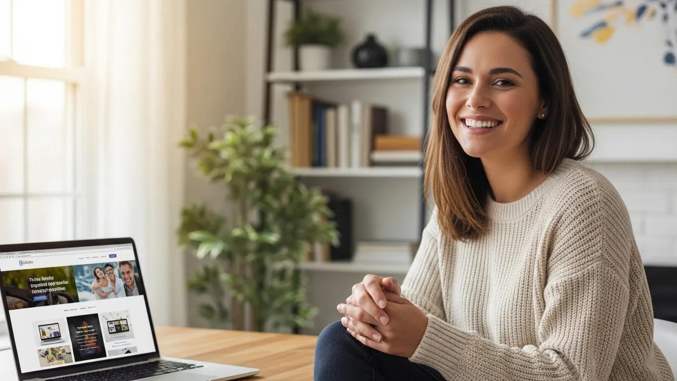 Satisfied client providing a testimonial about their custom website experience in a cozy office
