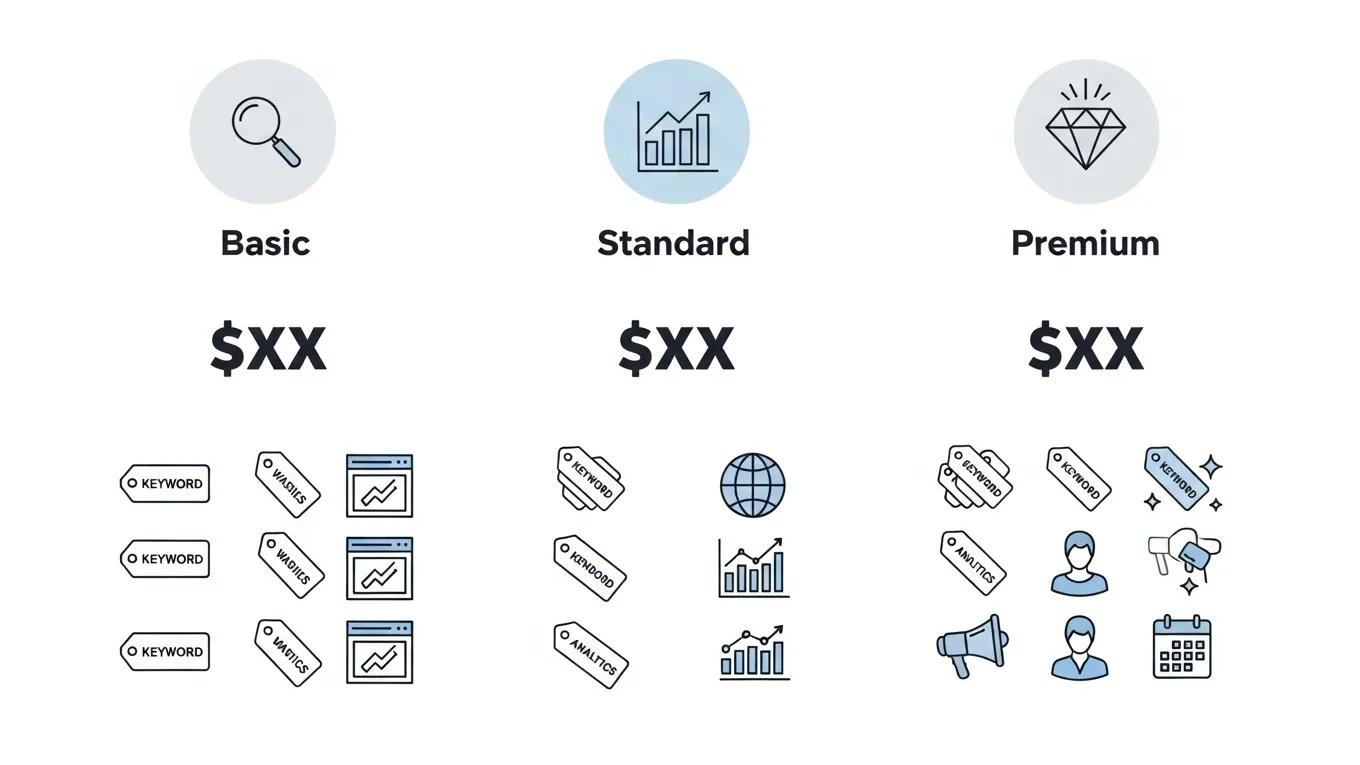Visual representation of different pricing packages for local SEO services