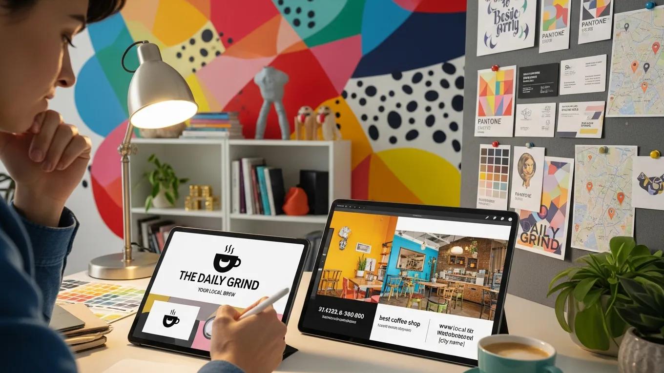Graphic designer creating branding materials to boost local SEO performance