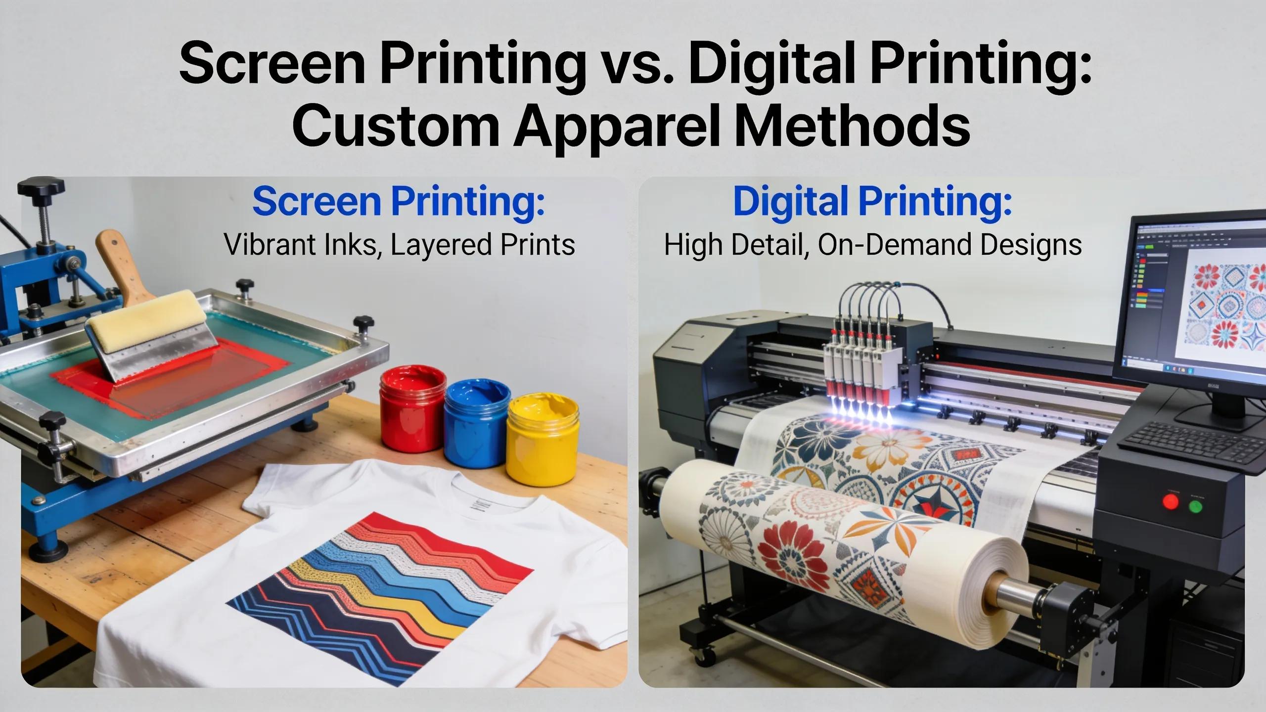 Comparison of screen printing and digital printing techniques used for custom apparel