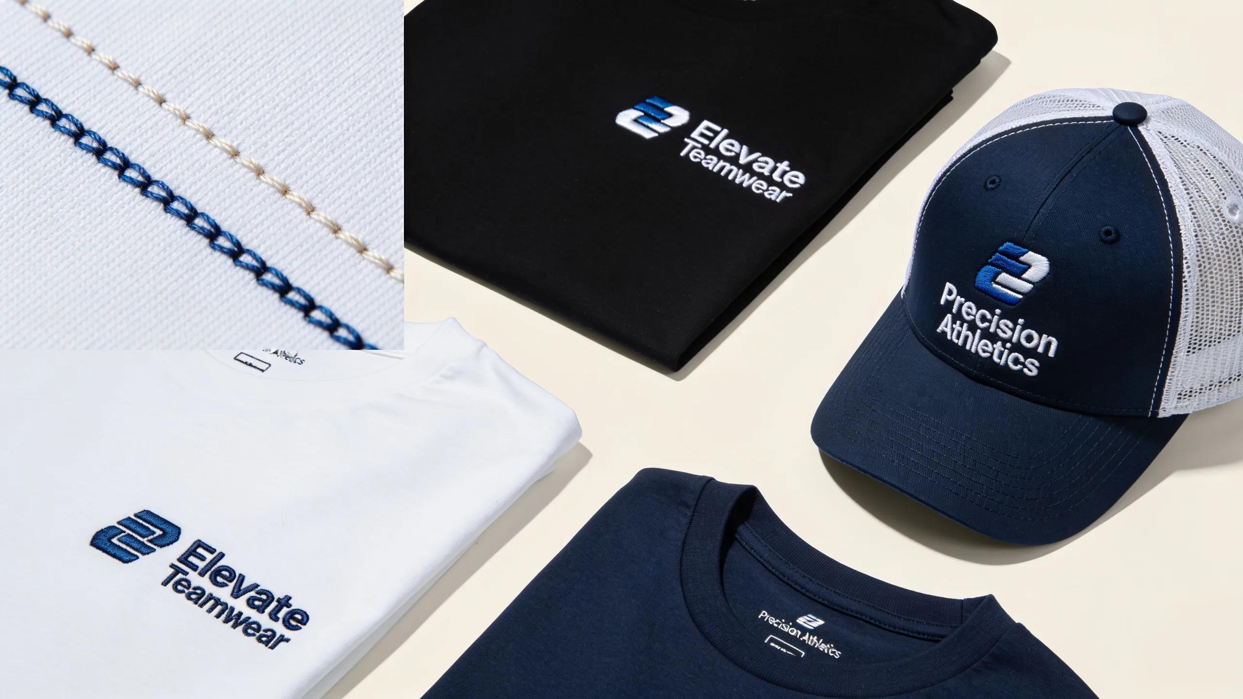 Customized uniforms displaying various design options like embroidery and apparel choices