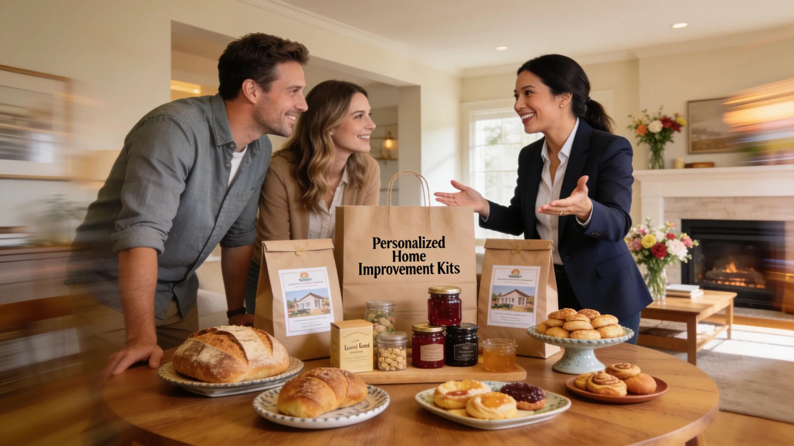Open house event showcasing promotional giveaway items to attract prospective buyers