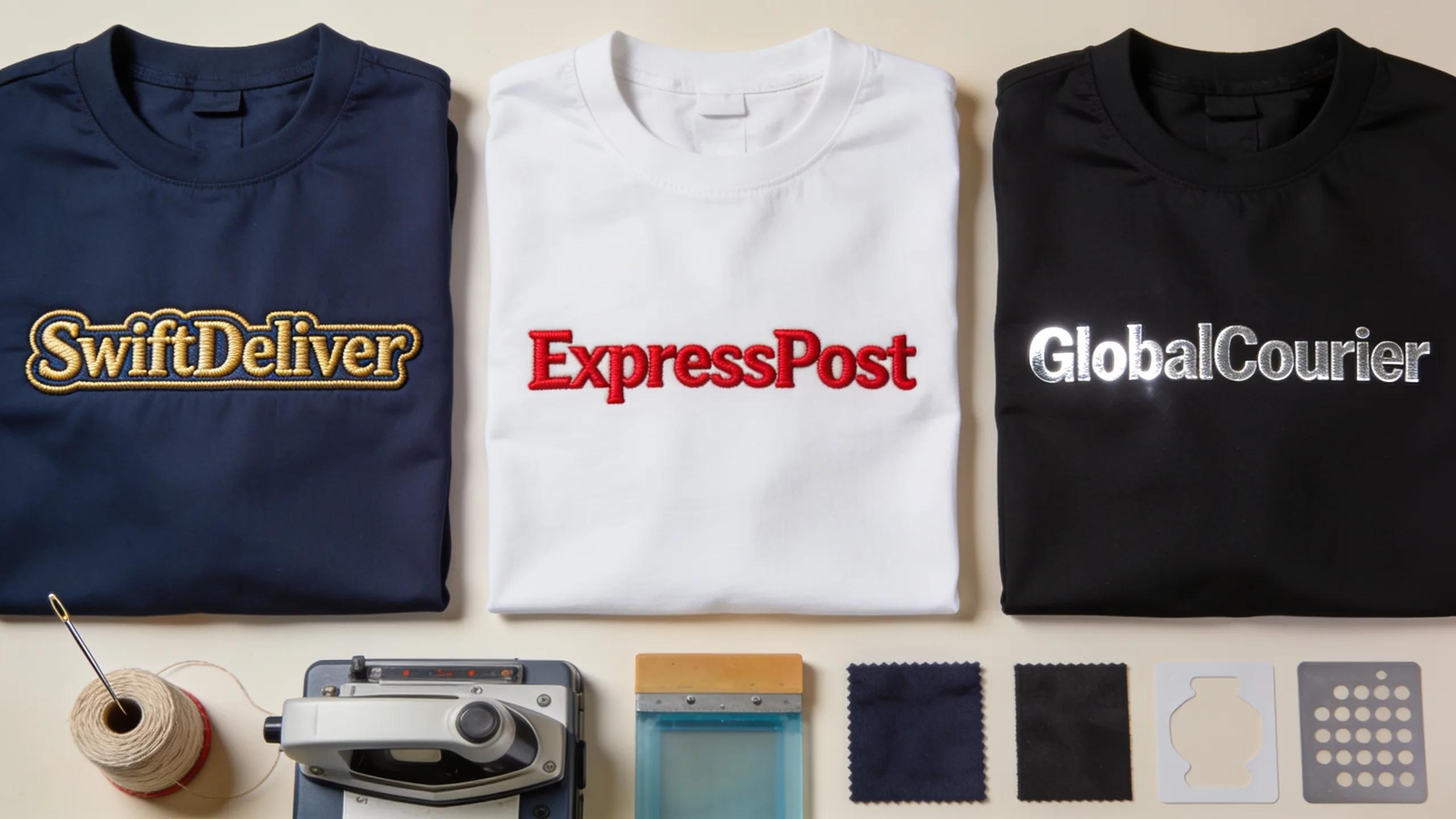 Close-up of customization techniques for courier uniforms, showcasing embroidery and printing methods for effective branding.