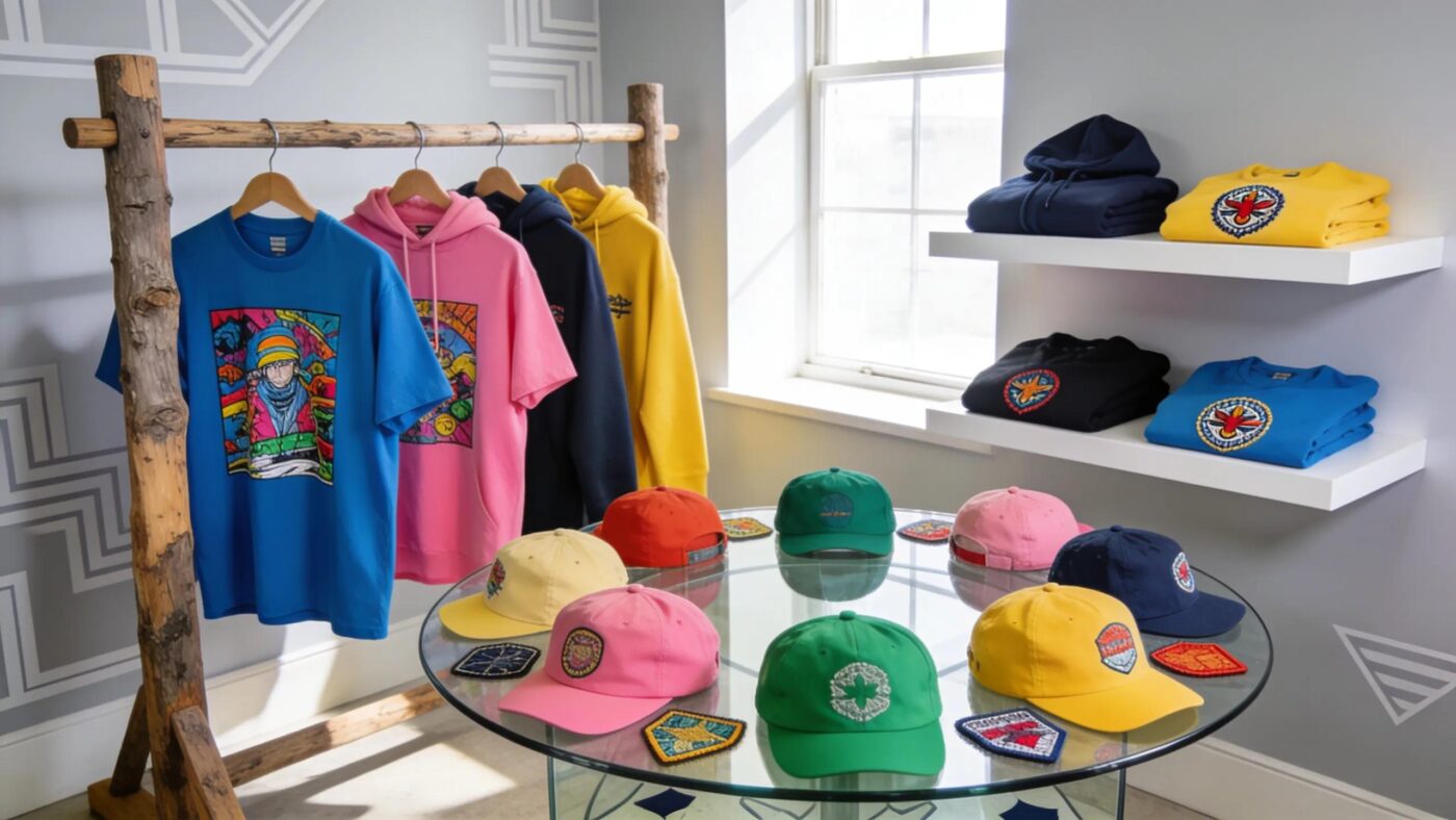 Diverse collection of colorful custom clothing highlighting personalized designs